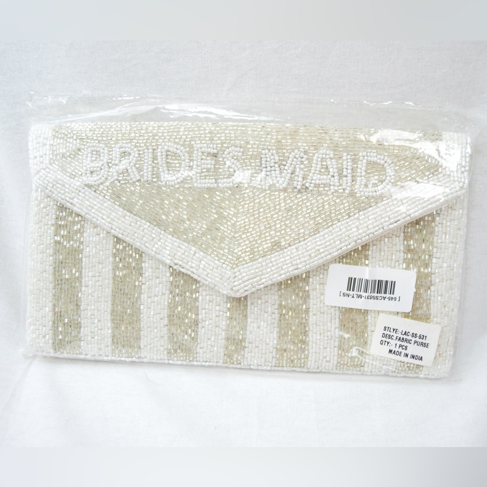 Bridesmaid Silver & White Beaded Clutch for Bridesmaid Proposal, Bride, Wedding - Picture 6 of 6